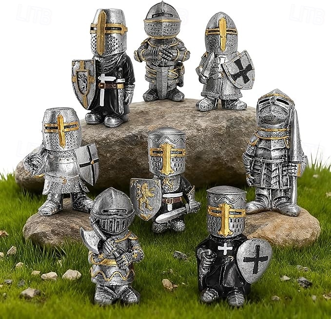 Lot de 8 nains de jardin chevaliers décoratifs, sculptures médiévales amusantes, statues de gardes militaires, décoration extérieure pour jardin ou pelouse, en résine, cadeau pour la fête des pères de 2026 ? $36.99 –P5