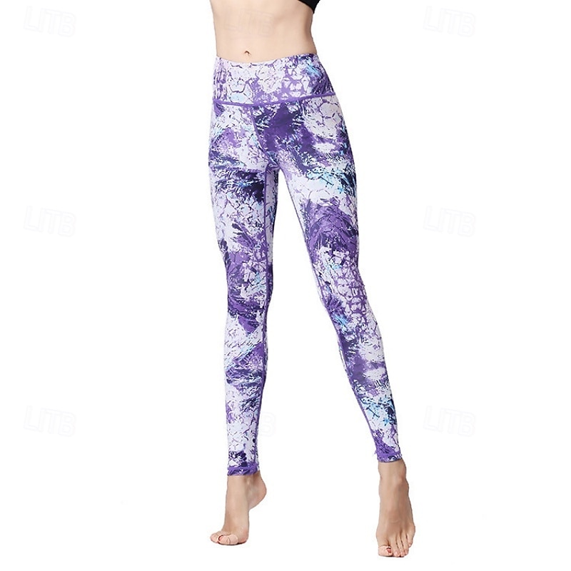Dames Pilatesbroek Yogabroek Billenlift met ruche Hoge taille Sportschooltraining Hardlopen Fitness Legging Kleding Onderlichaam Flora Amethist Wit Blauw Sport Sportkleding Hoge Elasticiteit 2026 - $23.99 –P1