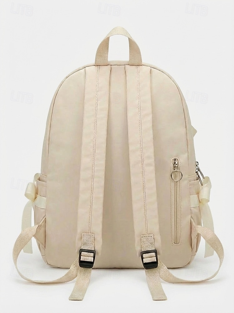 Mochila feminina de poliéster com laço decorativo, várias cores, grande capacidade com vários bolsos, alças ajustáveis, perfeita para o ensino fundamental. &volta às aulas no ensino fundamental, de 2026 por $24.99 –P4