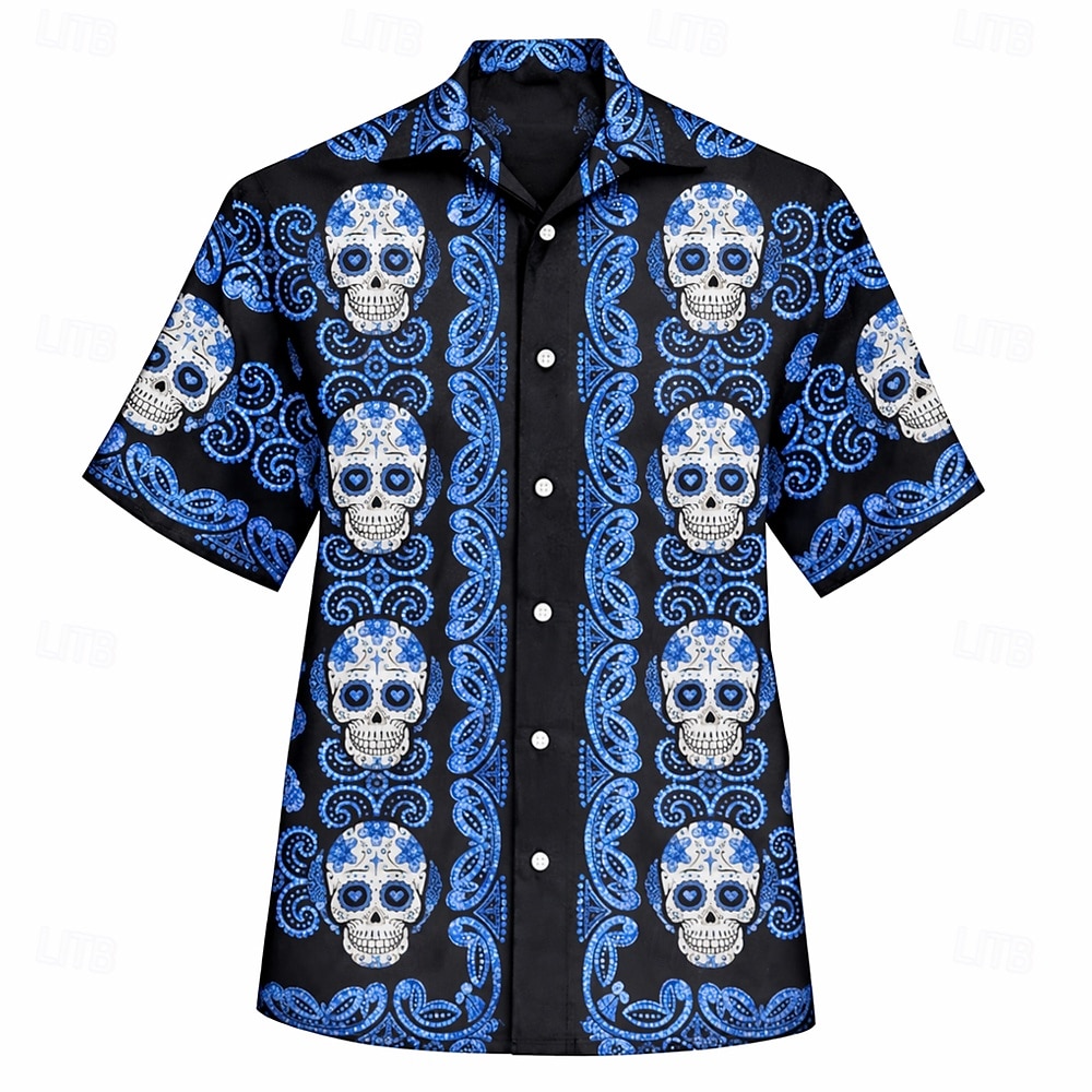 Cinco de Mayo Voor heren Calavera Mexico Doodskoppen Overhemd Overhemd met knopen Kampshirt Korte mouw Vintage Retro Streetwear Vakantie Zomer Lente Cubaanse kraag 3D-afdrukken blauw Rood Paars Groen 2026 - $25.99 –P3