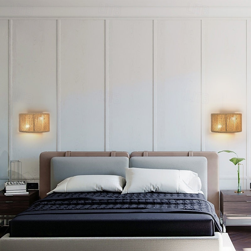 Applique murale bohème en rotin tressé à la main en corde de chanvre, idéale pour la chambre, le salon, le couloir ou la véranda (110-240 V). de 2026 ? $86.99 –P4