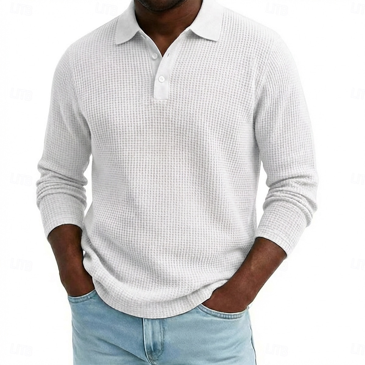 Per uomo Magliette Polo a Nido d'Ape Testurizzato Casuale Streetwear Bavero Manica Lunga Essenziale Moderno Semplice Testurizzato Bottoni Puro Primavera Autunno Tutte le stagioni Vestibilità regolare del 2026 a $26.99 –P12
