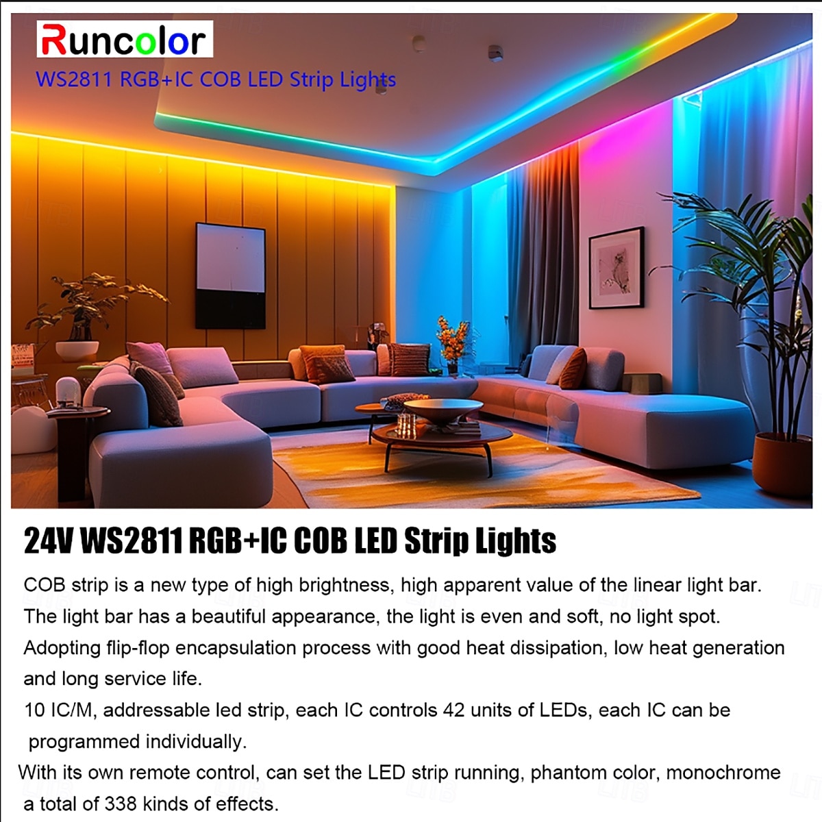 24V WS2811 RGB IC COB LED Strip Lights 16.4ft (1 Roll ) 65.6ft (2 Rolls of 32.8ft) Chasing LED Light Strip with 338 Remote Controller Models and Power Supply for Bedroom Living Room Gaming Parties 2026 - $143.99 –P2