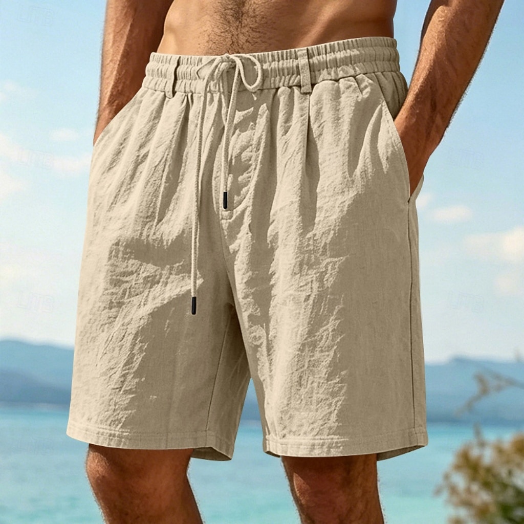 Homme Shorts Shorts en Lin Shorts d'été Shorts de plage Cordon de serrage Taille Élastique Uni Confort Respirant Longueur Genou Quotidien Extérieur Fête Vacances Mode Noir Blanche Non Elastique de 2026 ? $24.99 –P17