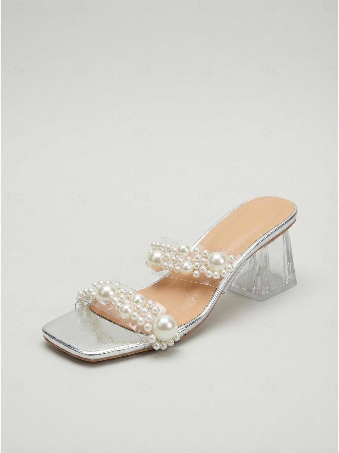 Women's Elegant Silver Slides with Faux Pearl Embellishments - Chic Clear Sandals for Evening Resort Wear, Beach Weddings & Summer Galas 2026 - $32.99 –P4