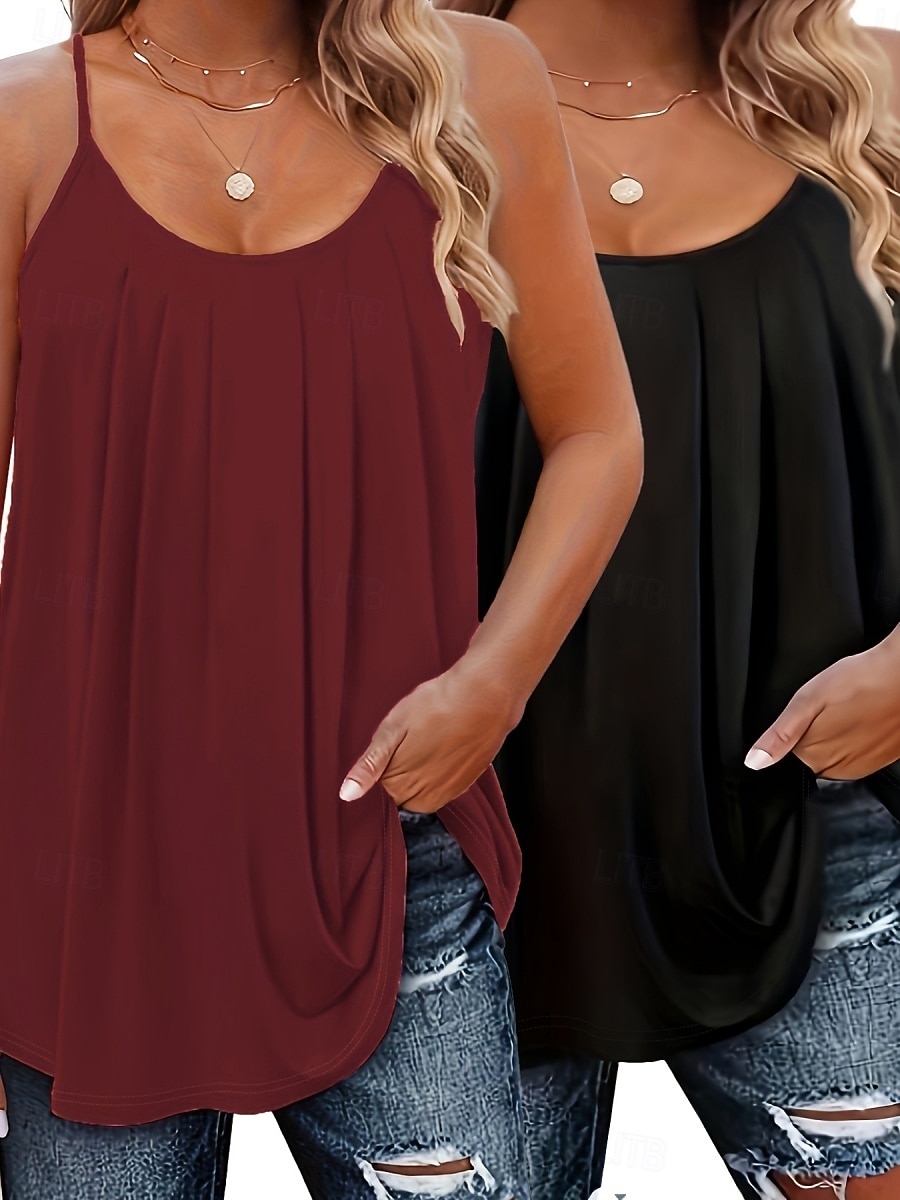 Confezioni multiple 2 pezzi Per donna Scollo a V Senza Maniche Verde + rosa Canotta Maglietta senza maniche Maglietta Pieghettato Tinta unica Casuale Quotidiano Poliestere Estate del 2026 a $37.99 –P8