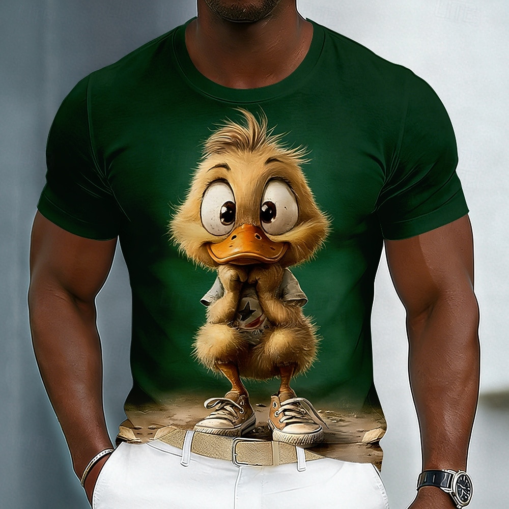Niedliches Herren-T-Shirt mit 3D-animiertem Entchen in Sneakers, lustiges Motiv, Kurzarm, Rundhalsausschnitt, cremefarben/beige, lässiges Streetwear-T-Shirt, Designer-Kleidung, Größen S, M, L, XL, 2026 - $18.99 –P2
