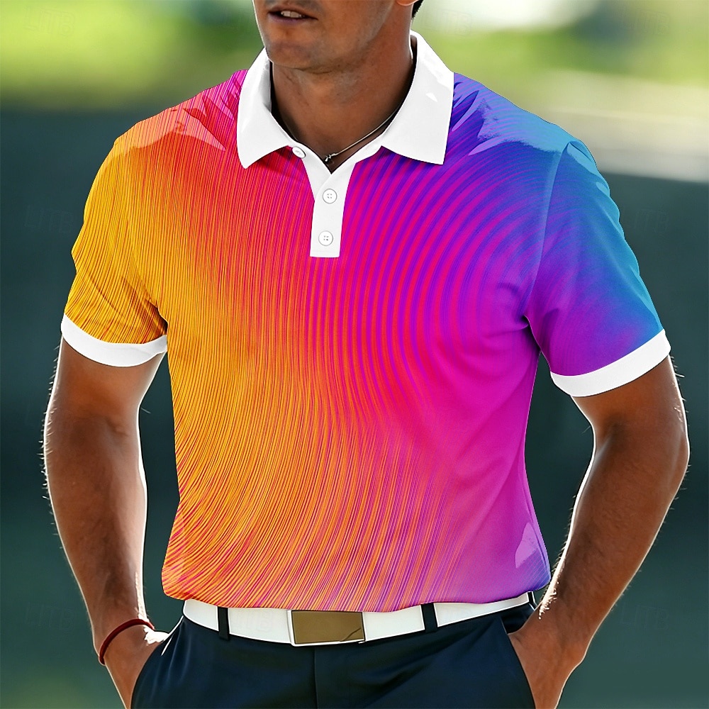 Homens Geométrico Camisas Polo Manga Curta Camisas polo Camisas de colarinho Casual Roupa Esportiva Roupa Diária Impressão 3D Botões Verão Primavera Azul Roxo Verde de 2026 por $21.99 –P2