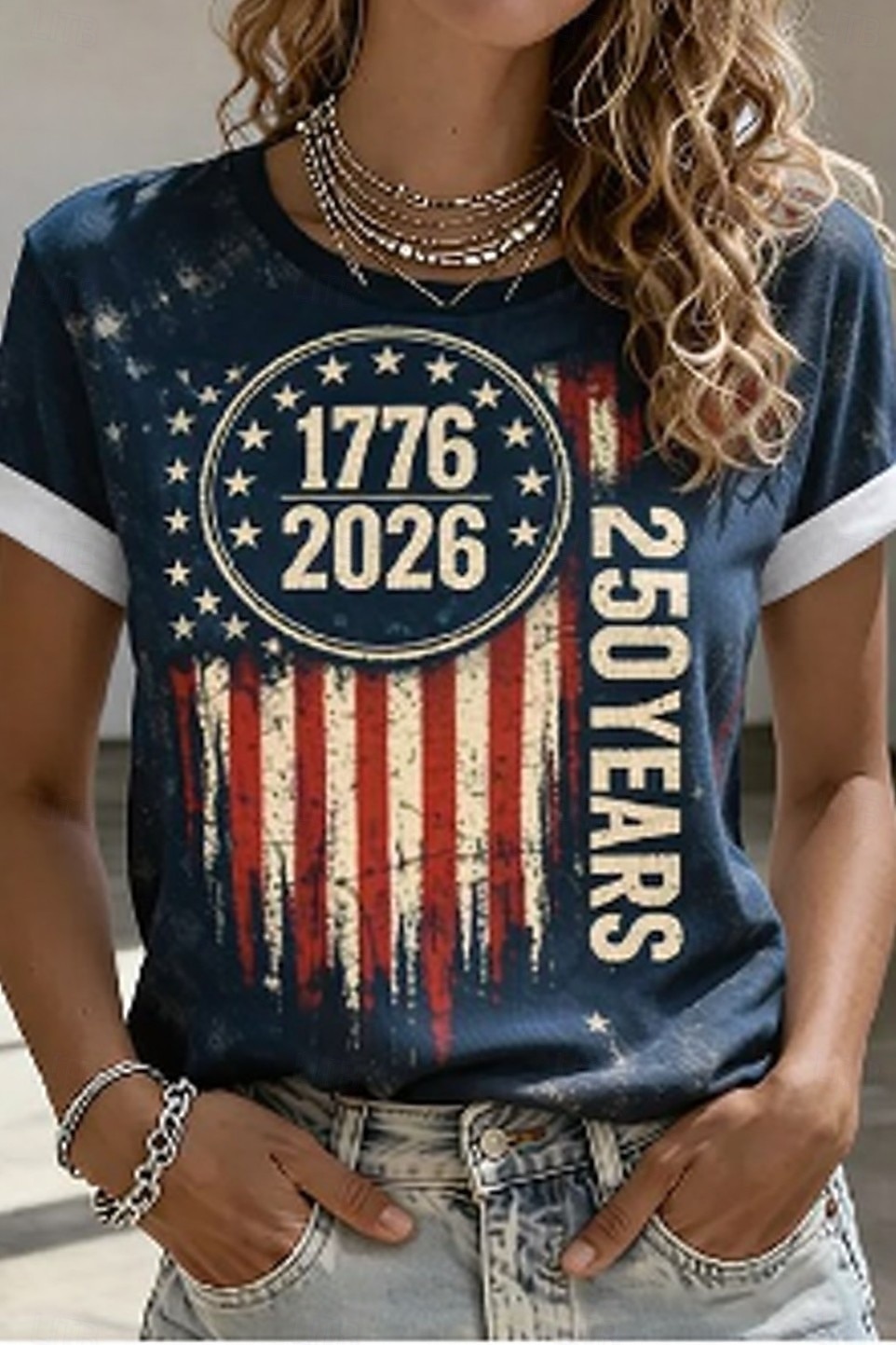American Independence Day Women's T Shirt Print Graphic Flag Letter Vintage Fashion Stylish Short Sleeve Crew Neck Round Neck Long Tops Casual Daily Weekend Blue White Red / Blue Summer Spring Fall 2026 - $21.99 –P2