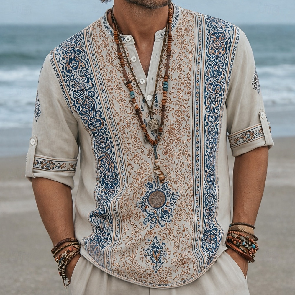 Per uomo Etnico Floreale intricato Camicia Camicia con Bottoni Maglia Henley Manica Lunga Vintage Retrò Casuale Vacanza Matrimonio Estate Primavera Collo alla coreana Colletto Mao Stampa 3D Camicia del 2026 a $27.99 –P2
