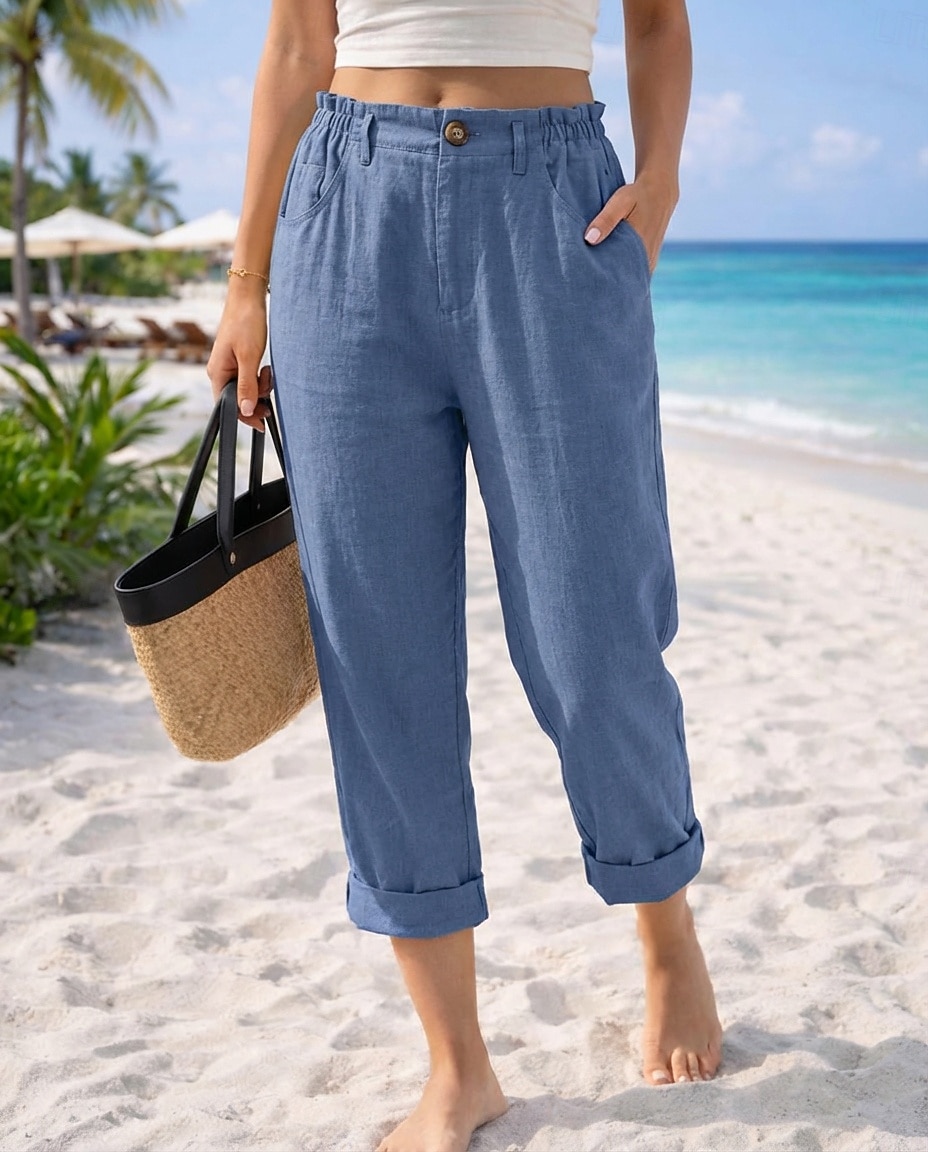 Pentru femei Pantaloni cu aspect de in Pantaloni casual Vacanță De Bază Lungime până la glezne Talie Înaltă Comfortabil Inelastic Vacanță Oficial Stradă Albastru piscină Gri Închis Caisă Negru Var 2026 - $29.99 –P9