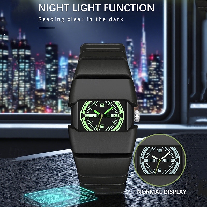 Men's Futuristic Sports Watch with Luminous Glow in the Dark Dial, Tactical Rectangular Quartz Wrist Watch with Integrated Silicone Strap, Night Light Function, Cool Fashion Gift for Men Boys 2026 - $24.99 –P1