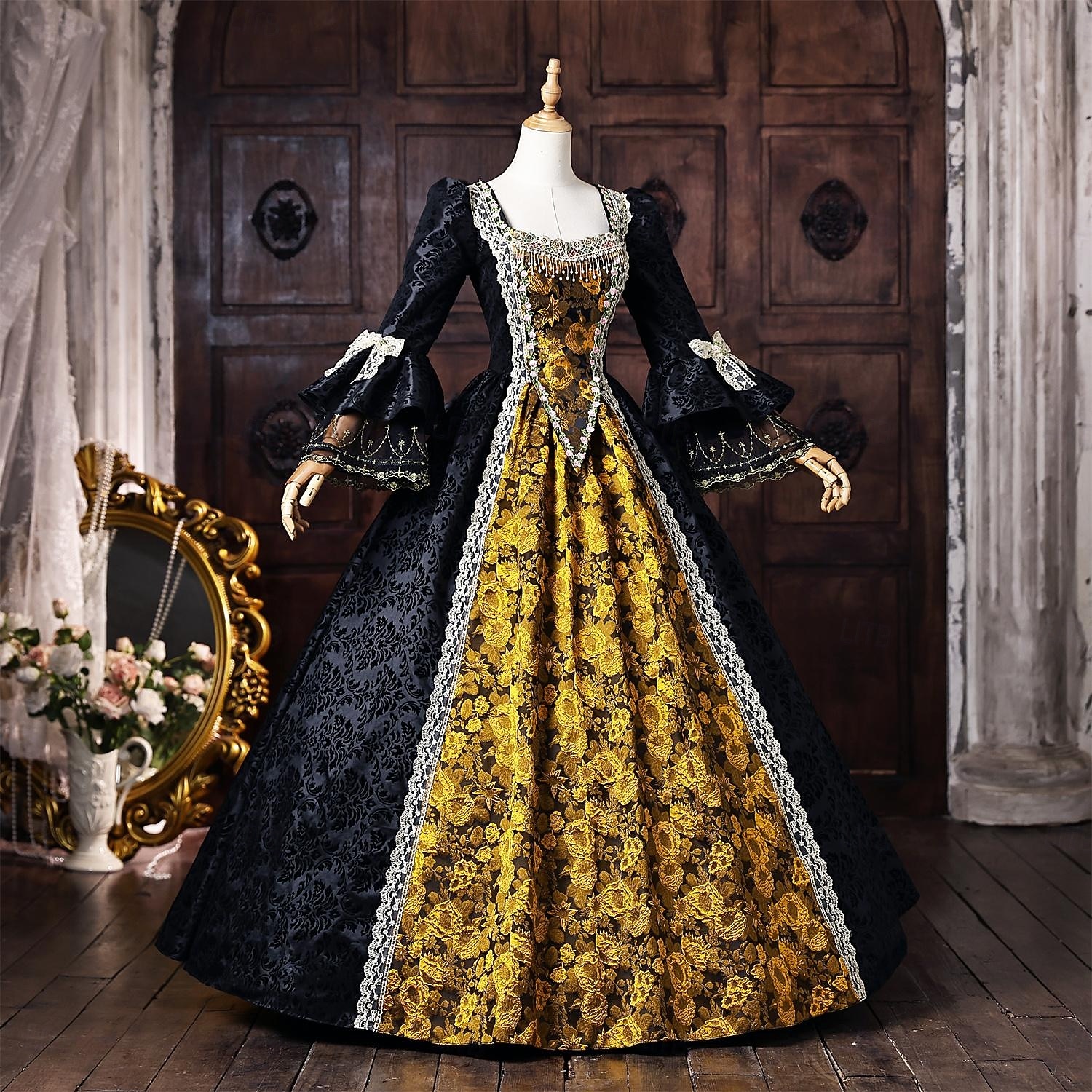 Rococo Baroque Ball Gown Floor Length Dress Ball Gown Long Sleeves Princess Bridal Lace Floral Ball Gown Square Neck Fancy Dress Women's Royal Halloween Carnival Masquerade Prom Tea Party Party 2026 - $203.19 –P2