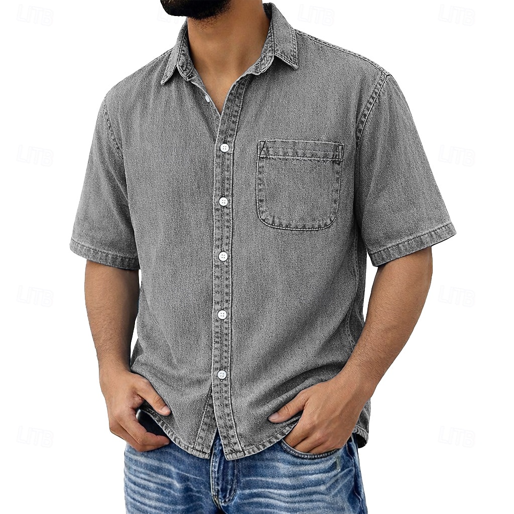 SoftFade™ Men's Shirt Casual Shirt Cotton Acid Wash Shirt Light Green Pink Gray Light Blue Short Sleeve Plain Textured Shirt Collar Casual Daily Clothing Apparel Cotton 2026 - $31.99 –P6