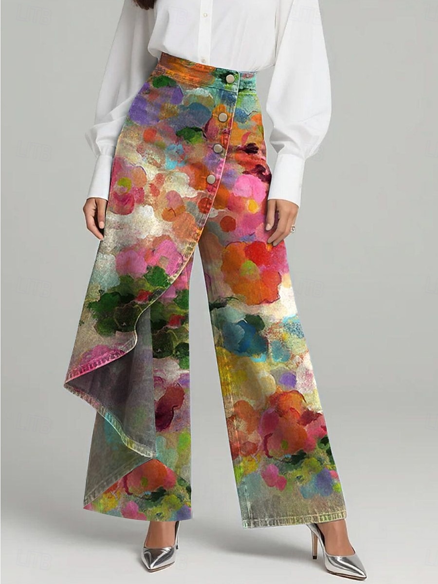 Mujer Perneras anchas Vacaciones Básico Longitud total Media cintura Rígido Vacaciones Calle Casual Azul Piscina De color verde oscuro Azul Laguna Negro Primavera Holgado 2026 - $32.99 –P4