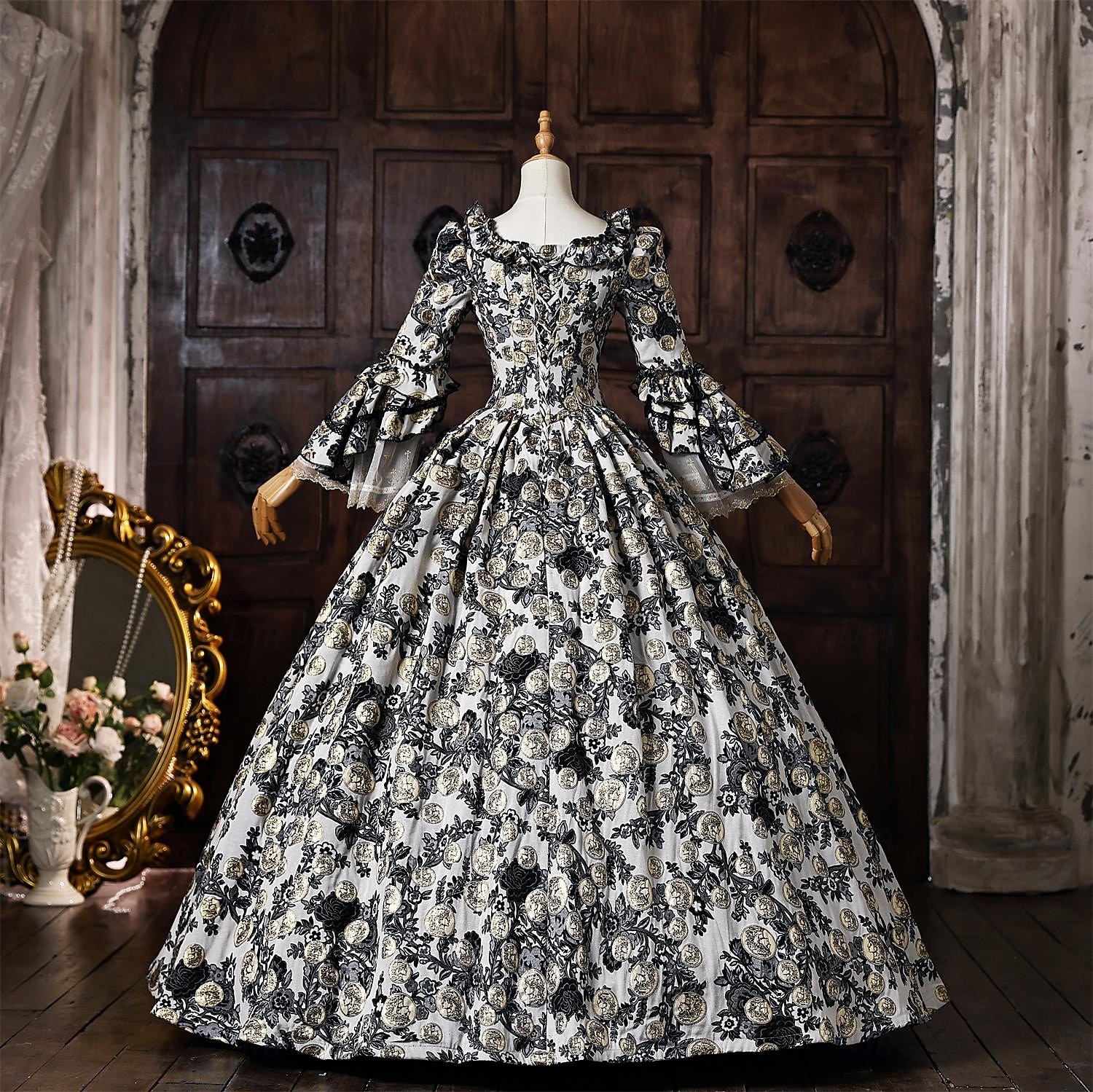 Rococo Baroque Ball Gown Floor Length Dress Ball Gown Short Sleeves Princess Bridal Lace Floral Ball Gown Square Neck Fancy Dress Women's Royal Halloween Carnival Masquerade Prom Tea Party Party 2026 - $344.79 –P4