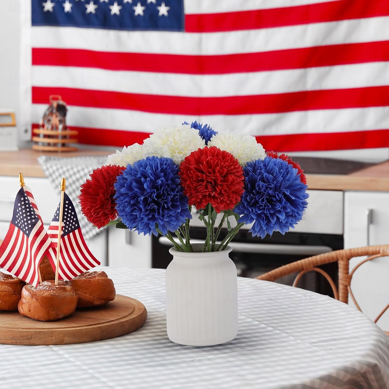 12 Pcs Artificial Chrysanthemums Flowers Patriotic Flower, 4th of July Fake Mums Flowers Silk for Home Decor Indoor Memorial Day Table Centerpiece Vase not Included (12, Red, White, Blue) 2026 - $23.99 –P1