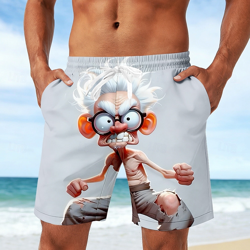 Herre Tegneseriefigurer Morsom Gammel mann Badeshorts Surfeshorts Medium Midje Retro / vintage utendørs Feriereise Hverdag Sidelommer Mesh fôr Elastisk snøring i midjen Designer Klær 2026 - $20.99 –P1