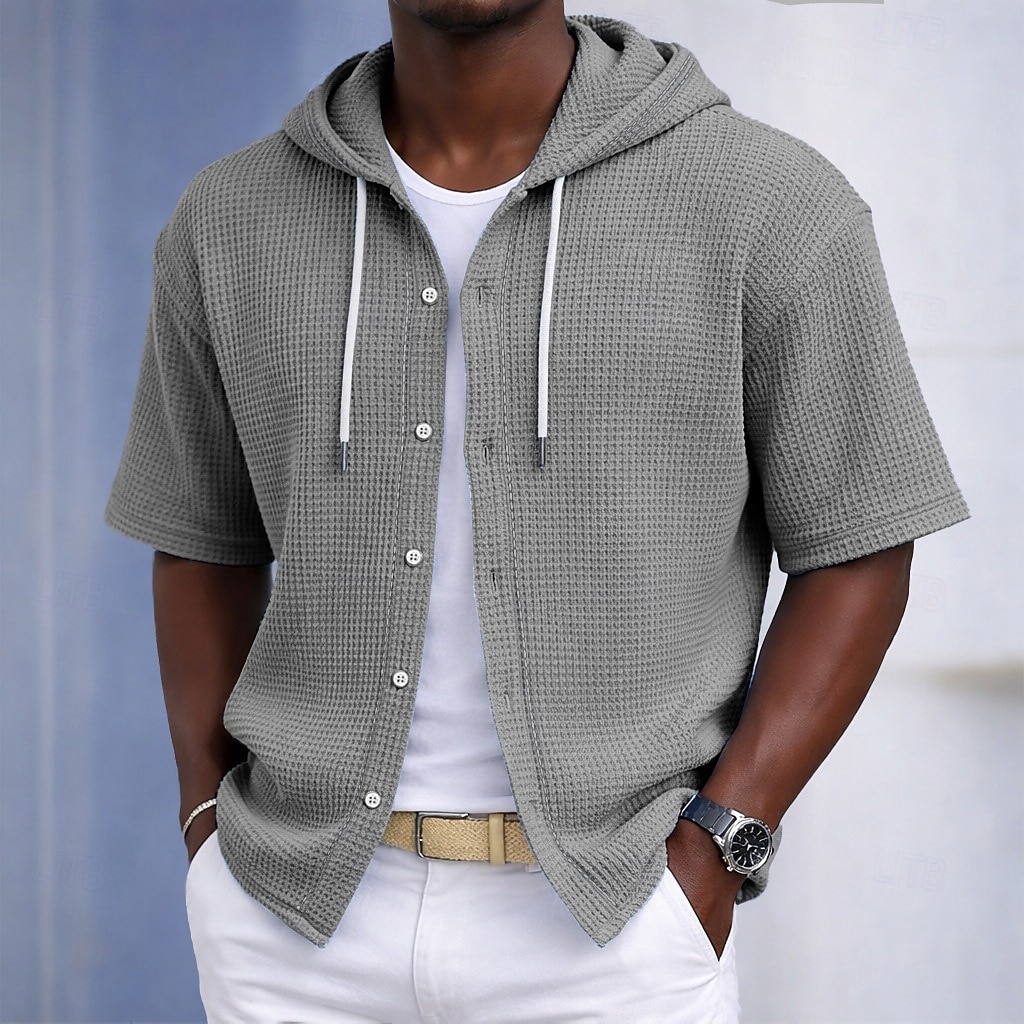 Herren Hemd Waffelhemd Freizeithemd Knopfhemd Schwarz Weiß Hellgrün Marineblau Purpur Kurzarm Einfarbig Einfach Mit Kapuze Lässig Täglich Fronttasche Bekleidung Elegant Mode Lässig 2026 - $30.99 –P9