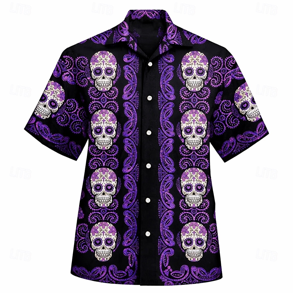 Cinco de Mayo Voor heren Calavera Mexico Doodskoppen Overhemd Overhemd met knopen Kampshirt Korte mouw Vintage Retro Streetwear Vakantie Zomer Lente Cubaanse kraag 3D-afdrukken blauw Rood Paars Groen 2026 - $25.99 –P1