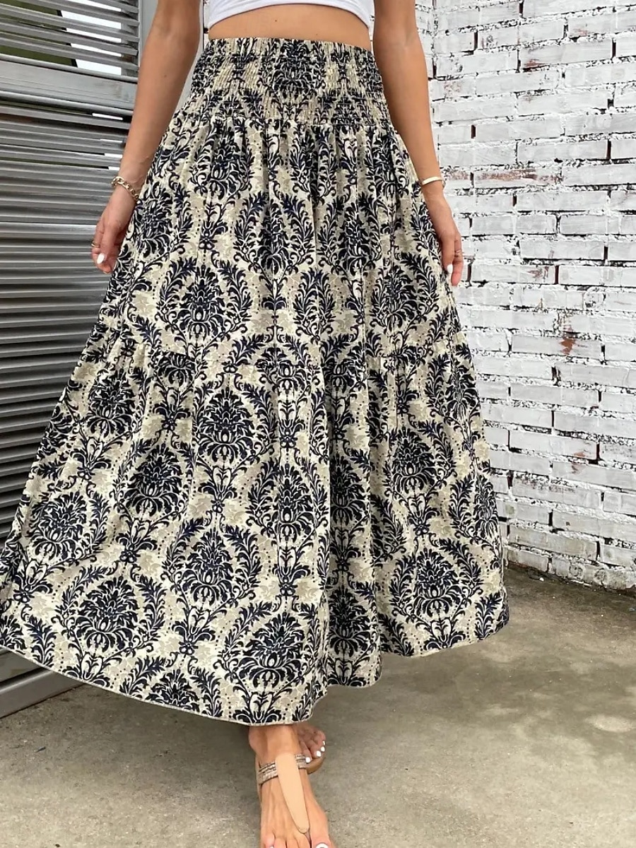 Mujer Falda de vacaciones Bohemia Vintage Casual Maxi Alta cintura Faldas Cachemir Estampado Elástico Diario Calle Negro Vino Rojo Naranja Verano 2026 - $26.99 –P10