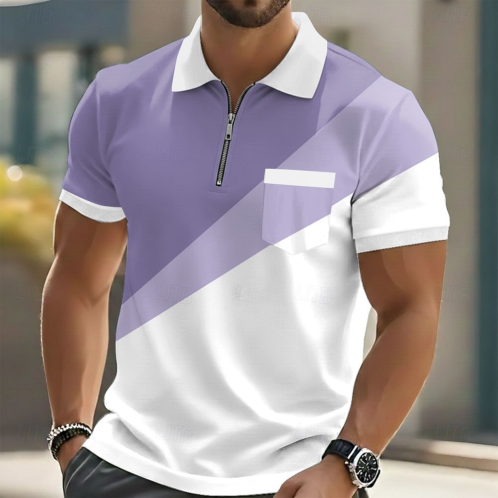 Men's Geometic Polo Shirts Short Sleeve Polo Shirts Lapel Casual Outdoor Holiday Daily Wear Pocket 3D Print Spring & Summer Blue Purple Brown 2026 - $22.99 –P4