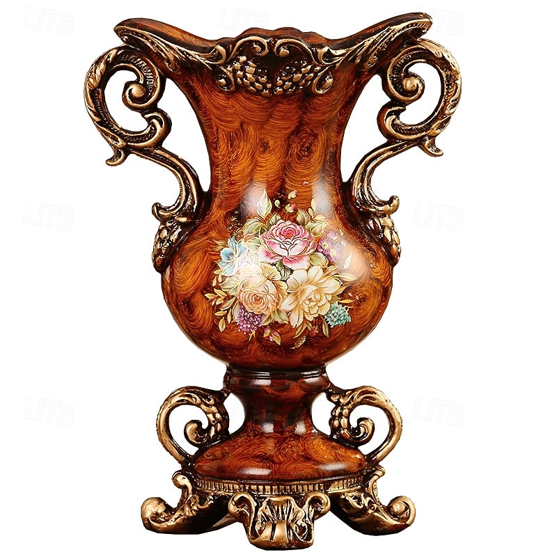europeisk kunstig vintage blomsteroppsats vasesett gyllen harpiksvase falsk blomst, luksuriøs europeisk stil hjemmeinnredning, bordblomsteroppsats for stue, kontor, hotell, inngangsparti 2026 - $79.99 –P9