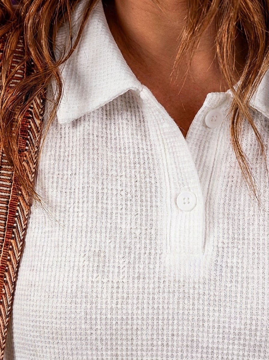 Damen Waffel T-Shirt T-Shirt Knopf vorne Einfarbig Elegant Stilvoll Formell Kurzarm Hemdkragen Normale Oberteile Lässig Ausgehen Schwarz Weiß Grün Sommer Frühling 2026 - $21.99 –P3