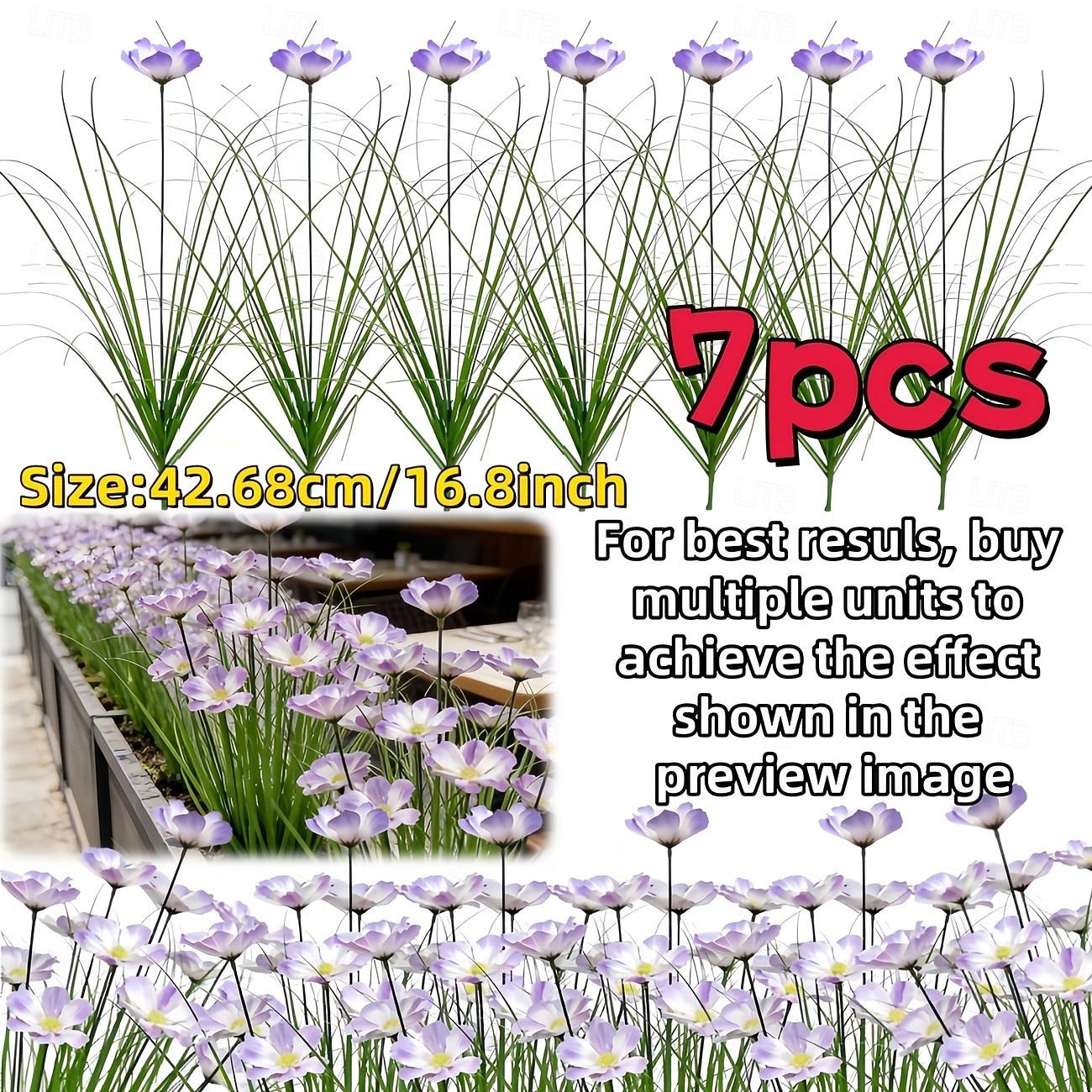 Conjunto de 7 flores artificiais para exterior e plantas bulbosas, réplicas em plástico de margaridas africanas e plantas rasteiras bulbosas, flores artificiais realistas de grama-cebola, adequadas de 2026 por $16.99 –P2