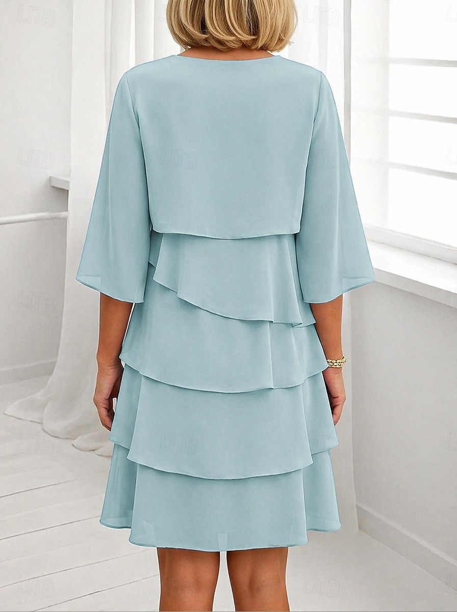 Per donna Mini Abito Vestito in Chiffon Abito da invitata a nozze Abito a Strati Moda Moderno All'aperto Ferie Uscire Vestibilità regolare Semplice Mezza Manica Girocollo Blu Nero Rosa Primavera del 2026 a $28.99 –P2