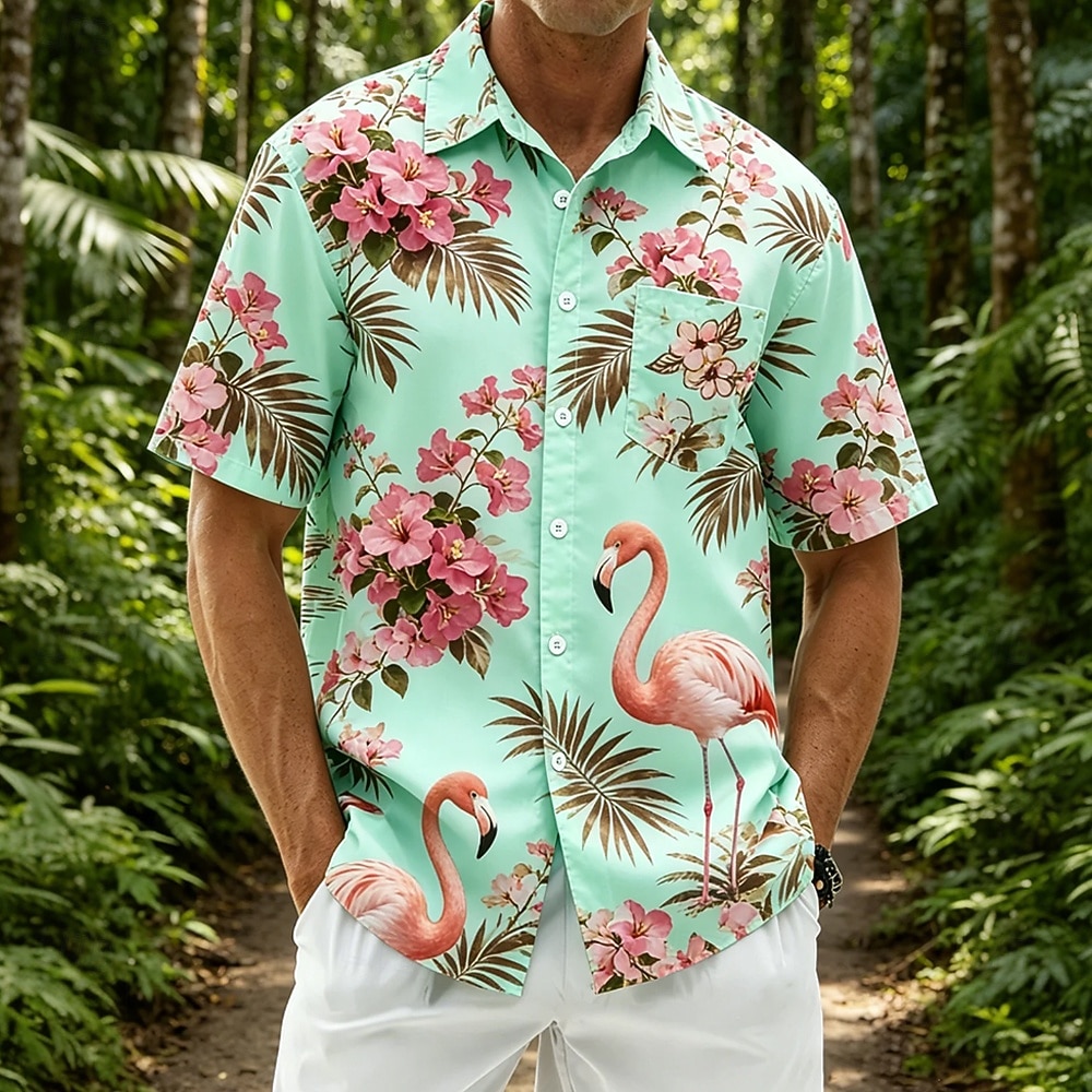 Per uomo Fenicottero Uccello Fiori tropicali Camicie hawaiane Camicie tropicali Camicia Aloha Manica Corta Hawaiano Vacanza al Mare Estate Collo ripiegato Stampa 3D Una tasca anteriore Camicie con del 2026 a $25.99 –P4