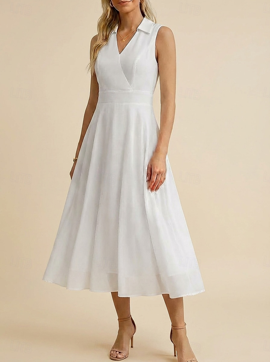 Women's Midi Dress Chiffon Dress Cocktail Dress Elegant Fashion Modern Party Weekend Regular Fit Plain Sleeveless V Neck White Summer Spring 2026 - $34.99 –P2