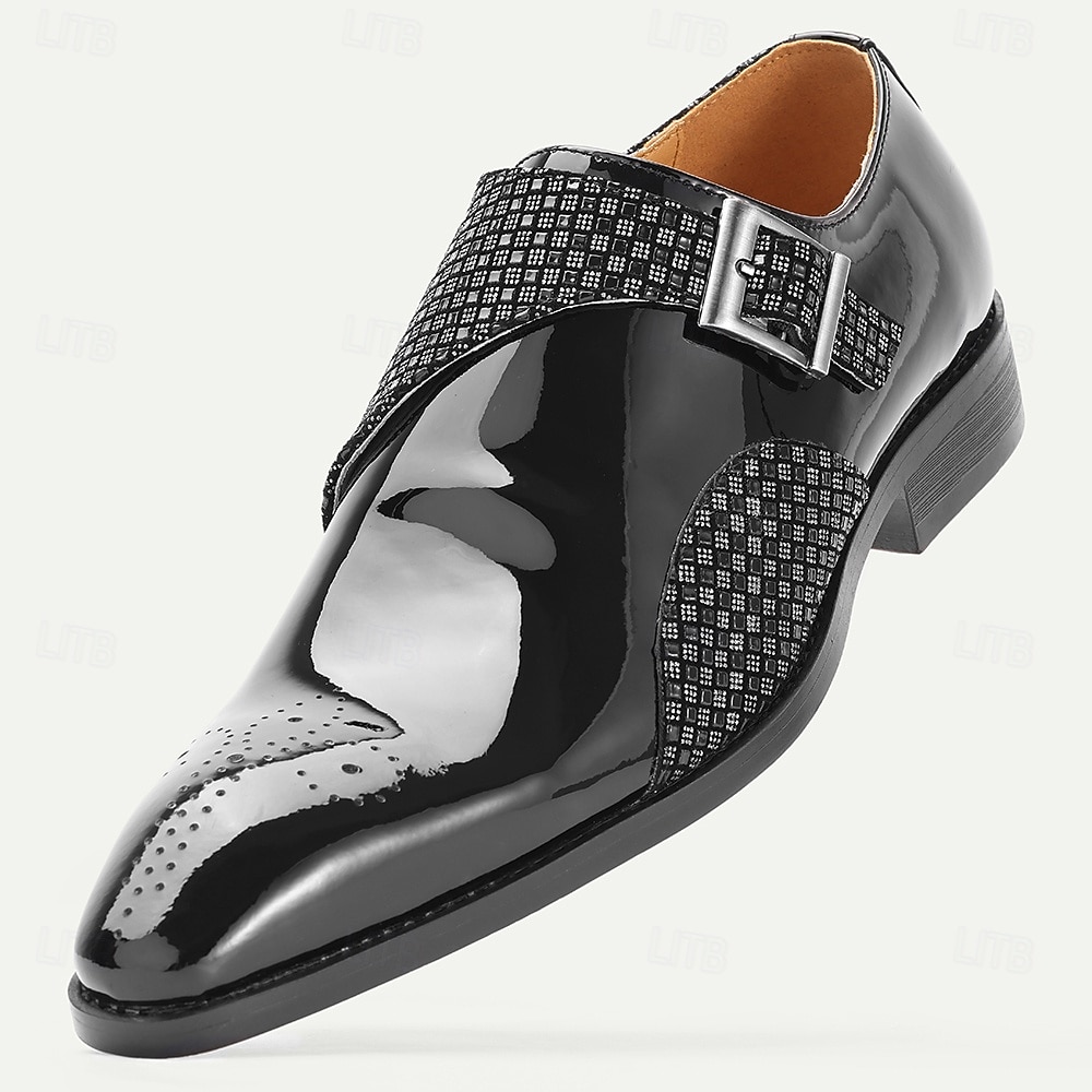 Scarpe eleganti da uomo di alta qualità in vera pelle verniciata nera con fibbia, pannello testurizzato, calzature formali di lusso per uomini d'affari, matrimoni, ufficio, banchetti e abbigliamento serale sofisticato. del 2026 a $109.99 –P2