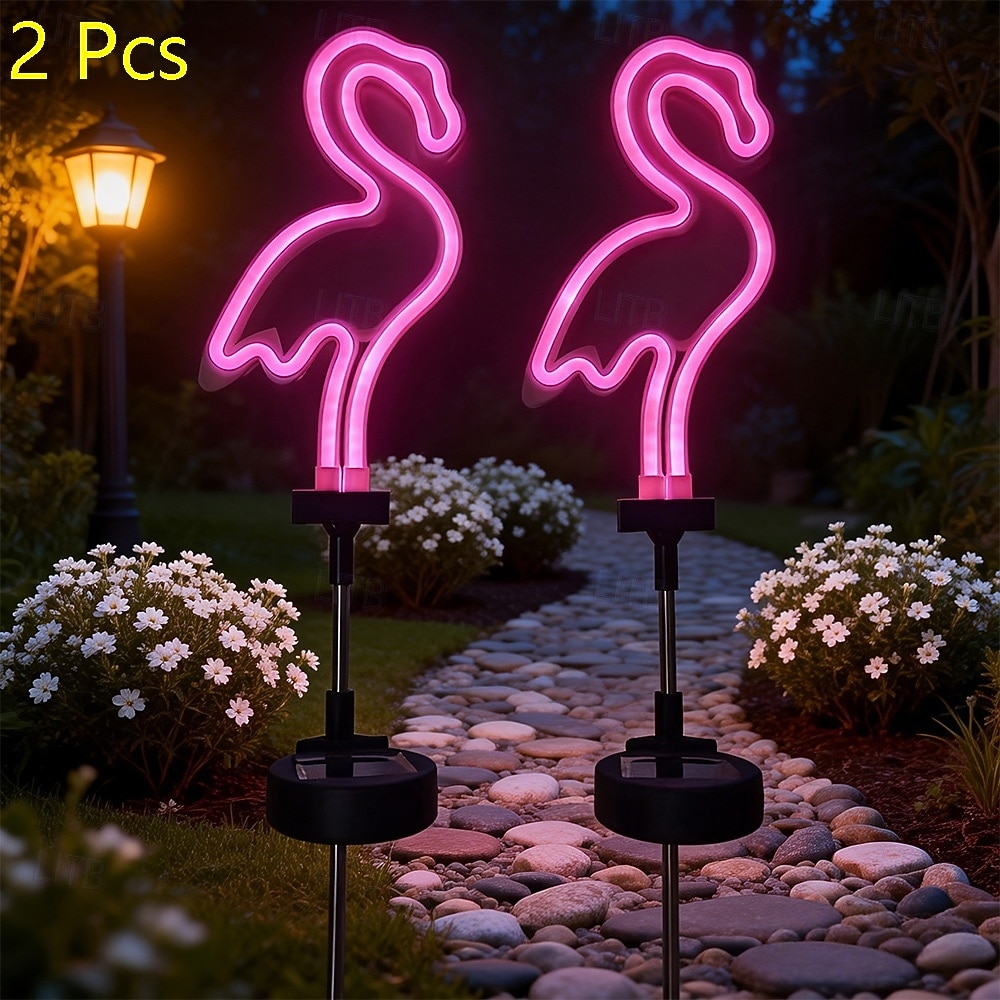 2 Pcs Outdoor Solar Flamingo Pink Neon Stake Lights, Waterproof, Decorative LED Lamps for Garden, Yard, Park, Patio, Lawn, Summer, Villa, Party, Wedding Lighting 2026 - $26.99 –P8