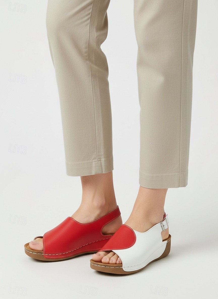 Rode tweekleurige wedge sandalen voor dames | comfortabele schoenen met voetboogondersteuning voor casual wandelingen, dagelijks gebruik en zomervakanties 2026 - $24.99 –P2