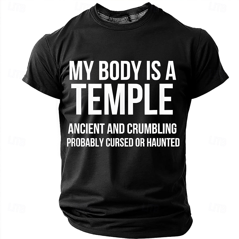 Corpul meu este un templu antic, blestemat, bântuit, tricou amuzant, sarcastic, cu umor, grafic, guler rotund, mânecă scurtă, cadou de ziua de naștere pentru el, cadou de glumă, haine de designer 2026 - $18.99 –P2