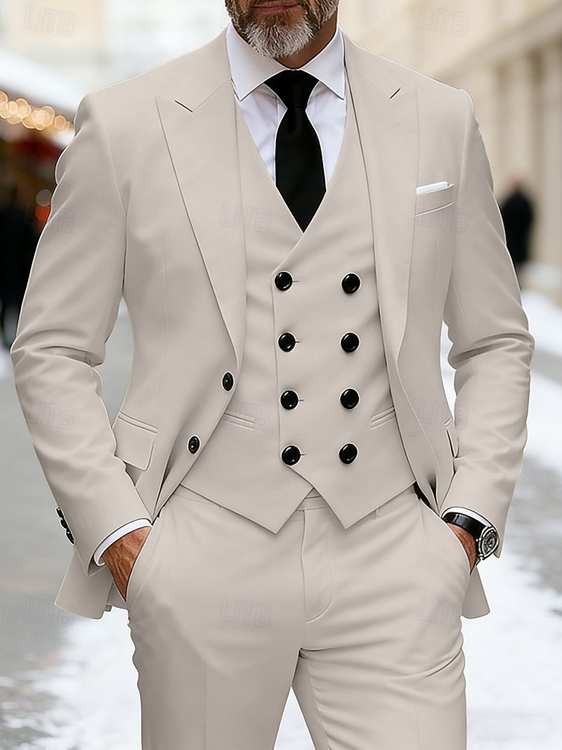 Ανδρικά Σακάκι+Γιλέκο+Παντελόνι Στολές Επιχείρηση Κοκτέιλ Πάρτι Γαμήλιο Πάρτι Μοντέρνα Καθημερινό Άνοιξη Φθινόπωρο Πολυεστέρας Σκέτο Τσέπη Κουμπιά Άνετο Μονόπετο Χρωματιστή ζακέτα 2026 - $103.99 –P4