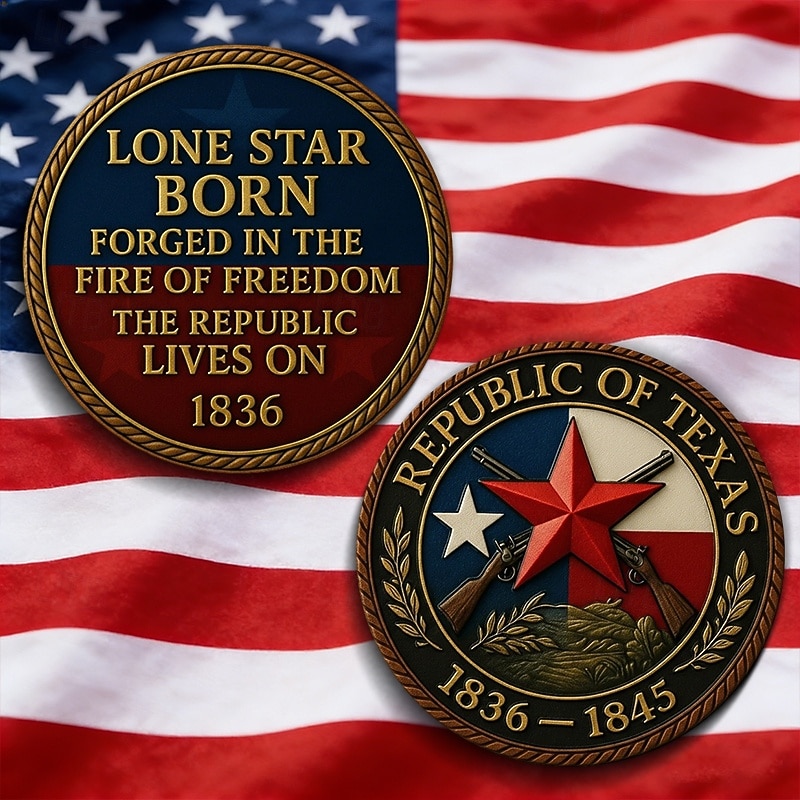 Republiken Texas minnesmynt, Lone Star född 1836-1845, patriotisk medalj med Texas stjärna, flaggor &historisk hyllning, samlargåva för historieentusiaster 2026 - $19.99 –P1