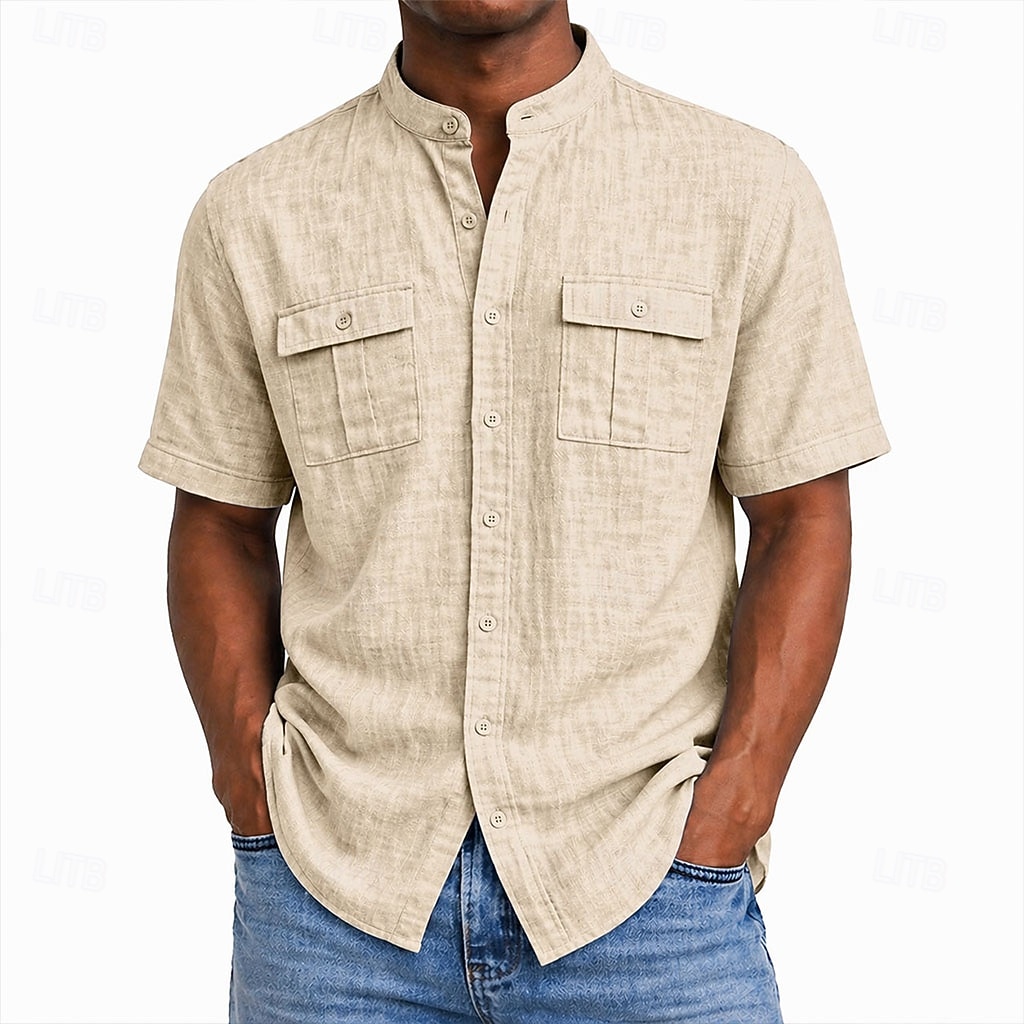 Hombre Camisa Camisa de lino Camisa de verano Ropa de playa Camisa con cuello mao Abotonar la camisa Color sólido Casual Vacaciones Azul Piscina Negro Azul Marino Verde Trébol Manga Corta Escote Chino 2026 - $11.49 –P6
