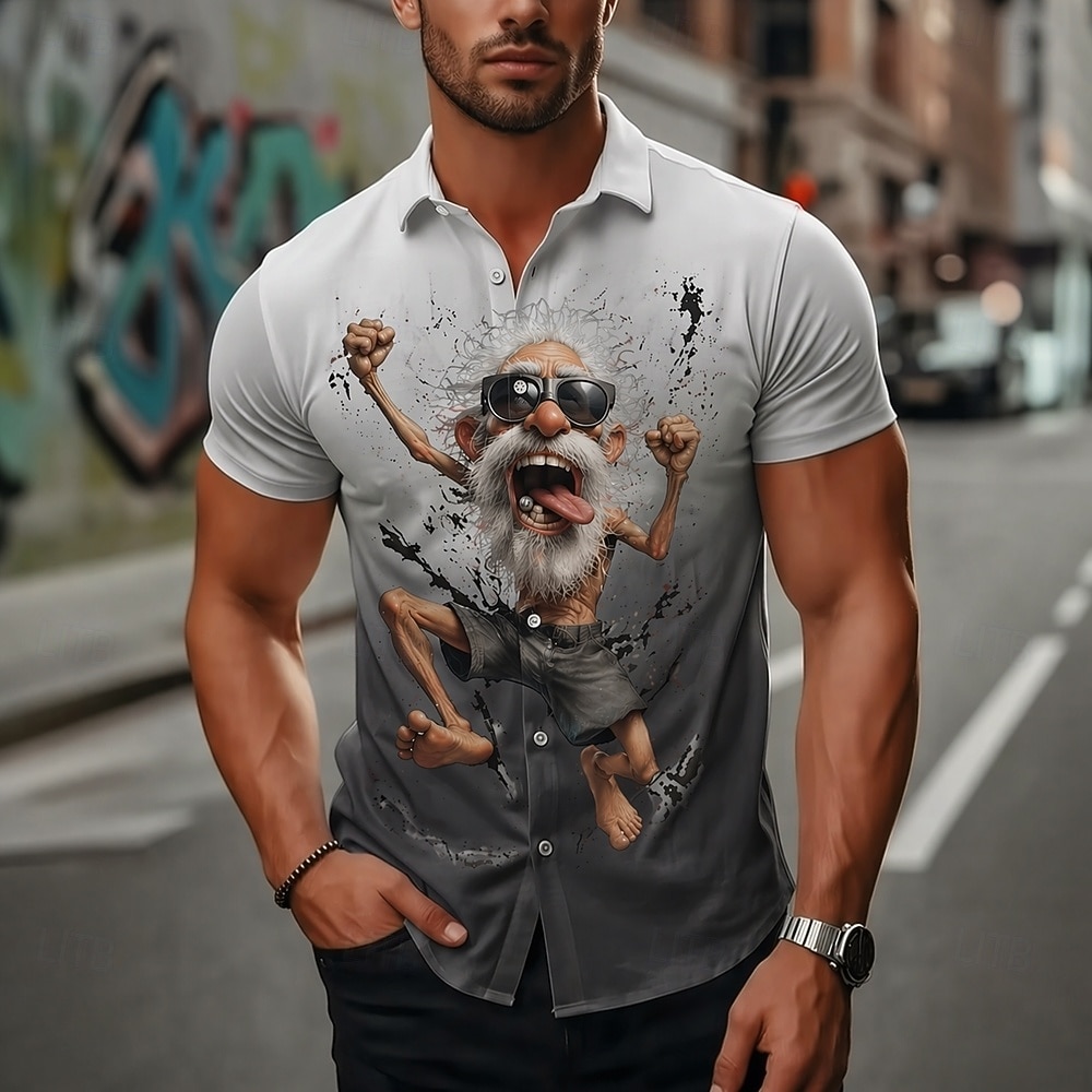 Homme Drôle Personnage de dessin animé Vieil Homme Chemise Chemise d'été Chemise Boutonnée Manche Courte Vintage Rétro Quotidien Extérieur Vacances Été Printemps Col Rabattu Impression 3D chemises de 2026 ? $25.99 –P2