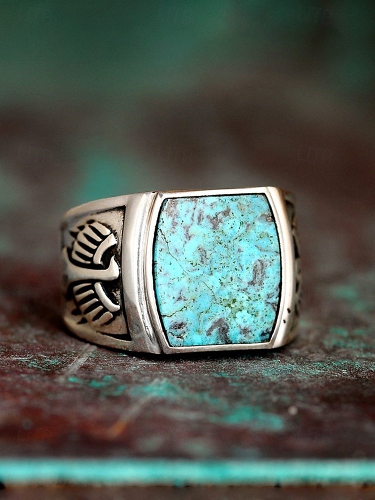 Herre bohemsk ring i legering og turkis, vintage statement-signetring i flere størrelser for strandferie, uformelle sommerantrekk og hverdagsbruk 2026 - $9.99 –P6