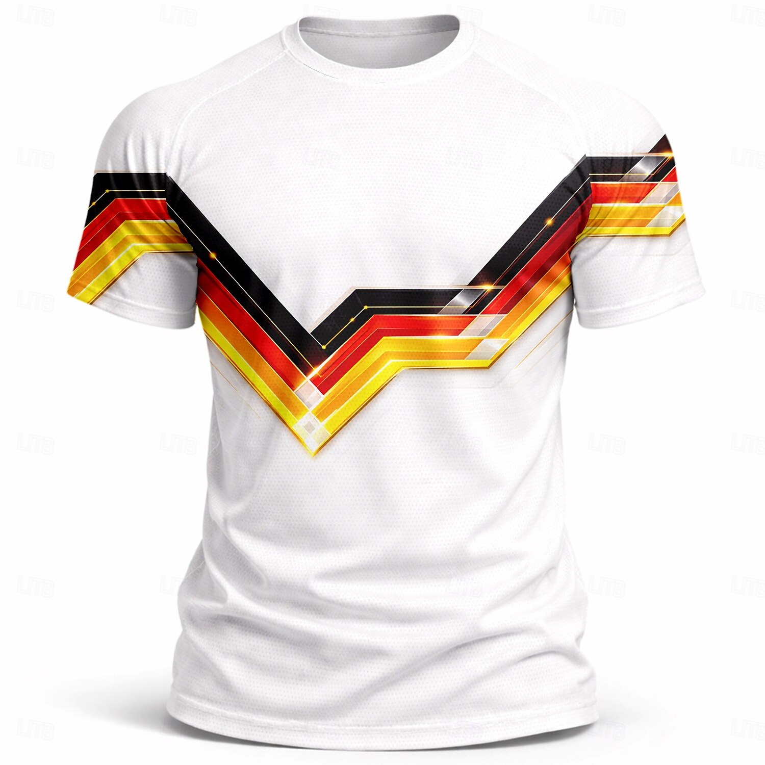 Herren-Fußballtrikot, Deutschland-Farben, weiß mit schwarzen, roten und goldenen Chevron-Streifen, atmungsaktives Mesh-Shirt, UPF 50+, Turnier-Fan-Trainingsshirt 2026 - $18.99 –P2
