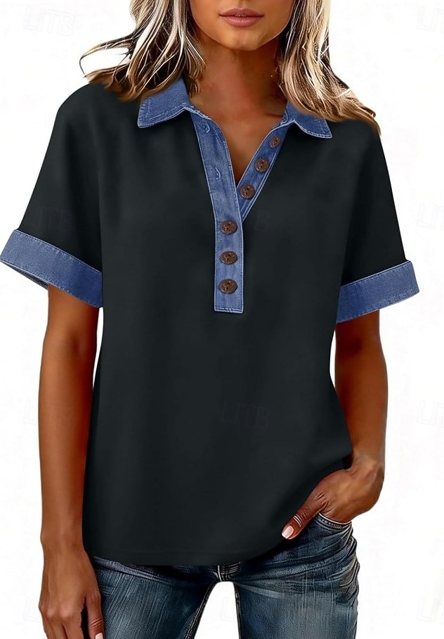 Damen Tunika Vintage Stilvoll Kurzarm Normale Oberteile Täglich Ferien Ausgehen Blau Schwarz Weiß Gelb Rosa Sommer Frühling 2026 - $32.99 –P5