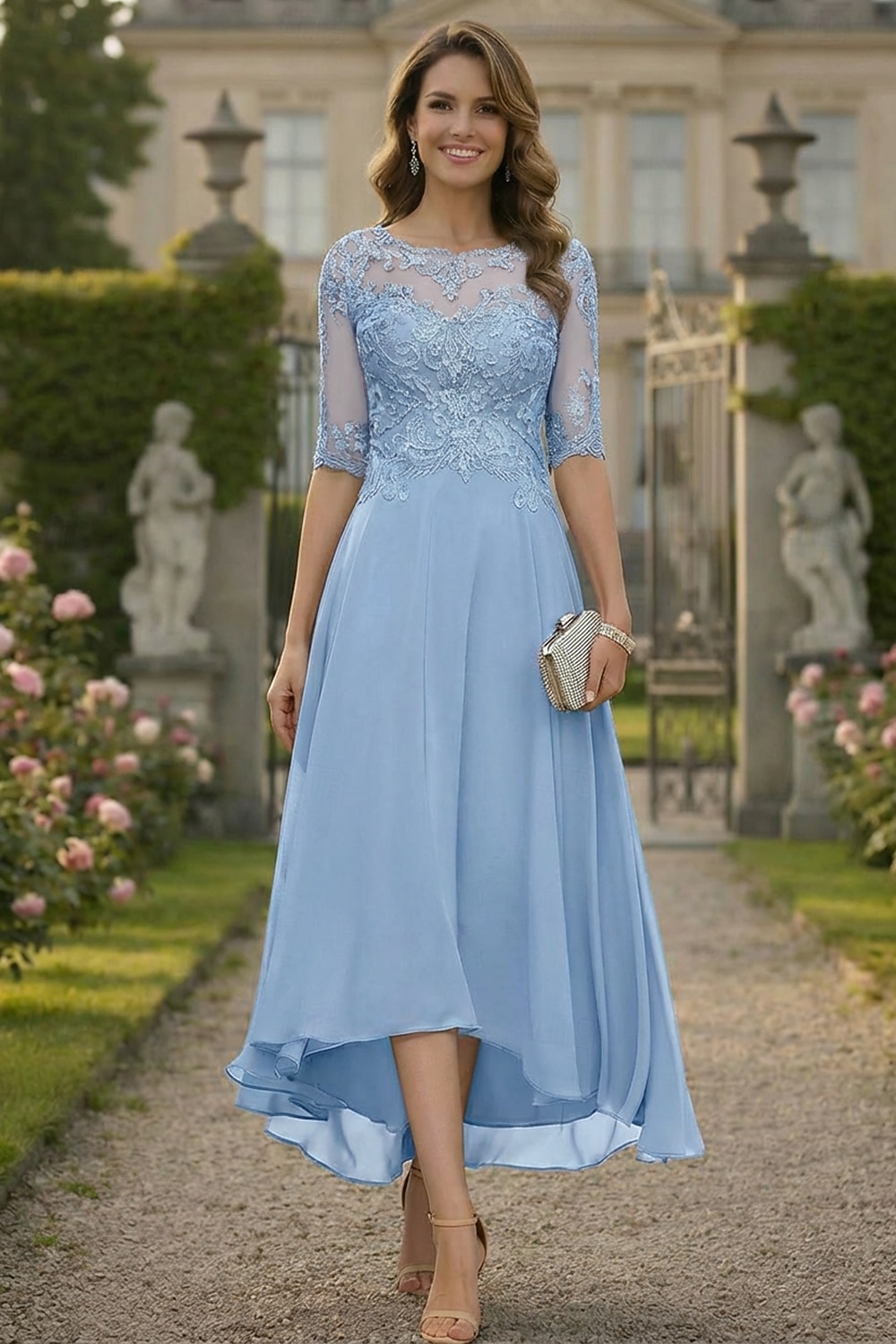 A-Linie Bodenlang Partykleid Cocktailkleid Kleid für Hochzeitsgäste Brautmutterkleid Halbarm Rundhalsausschnitt Elegant Formell Hochzeitsgast Formeller Abend Chiffon mit Einfarbig 2026 - $160.99 –P6