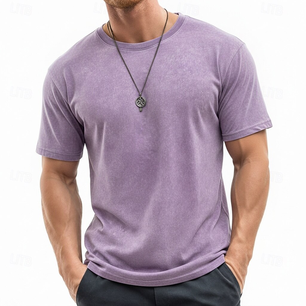 SoftFade™ Camicia Uomo 100% Cotone Camicia Acid Wash Manica Corta Collo a Giro Estate Piana Vintage Casual Abbigliamento Tinto Sbiadito Casual Streetwear Rosa Viola Caffè Top Tee per Uomo del 2026 a $29.99 –P1