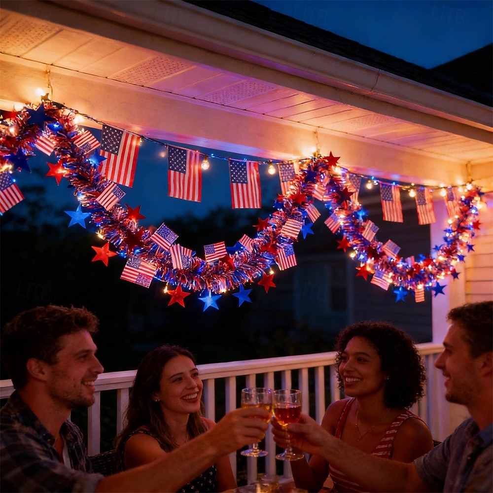 Estrela patriótica de LED de 6,40 polegadas, comemorativa do 250º aniversário dos EUA no Quatro de Julho &Luzes de cordão em formato de bandeira, fita de LED vermelha, branca e azul, alimentadas por de 2026 por $14.49 –P12
