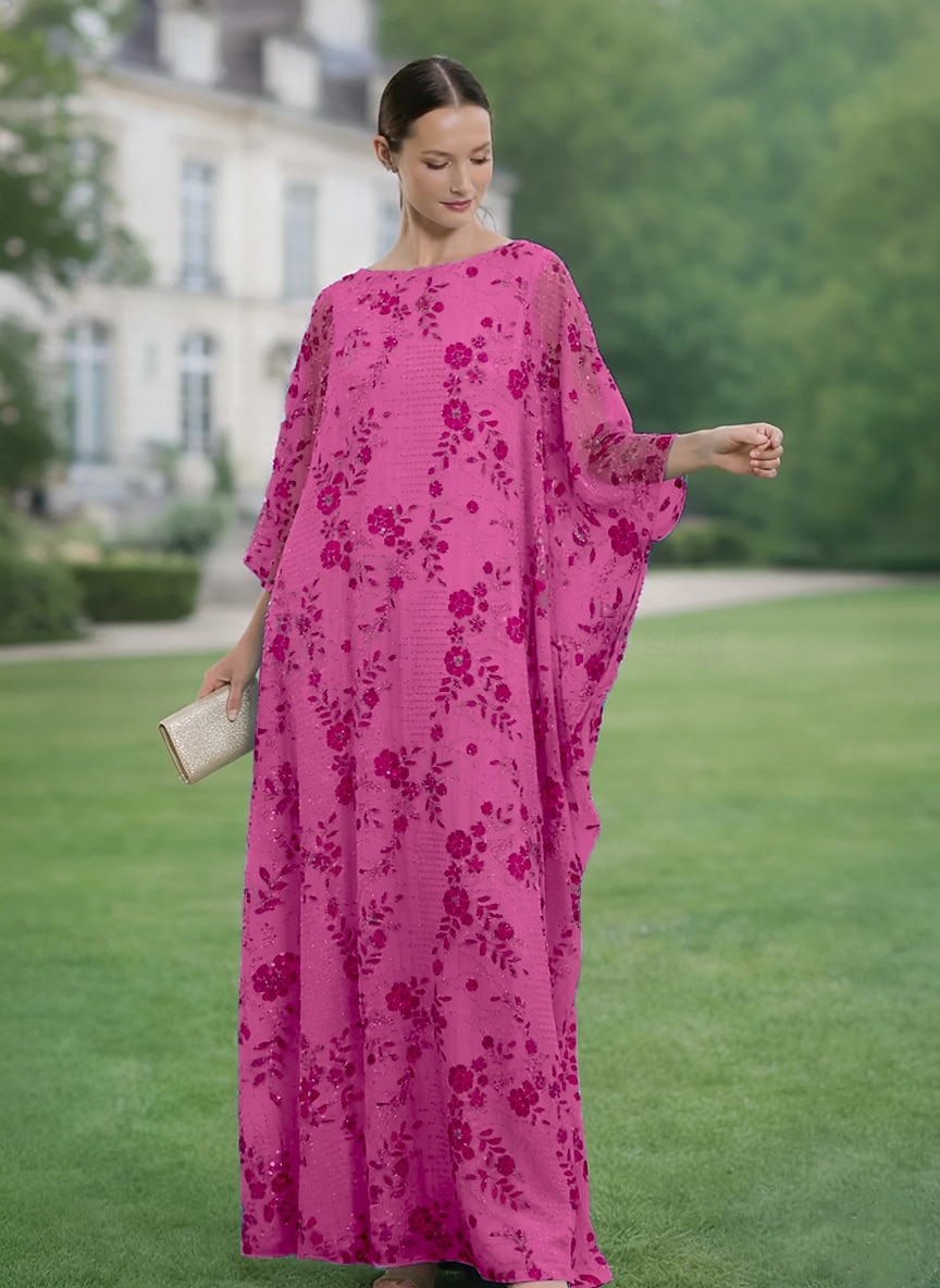 Linea ad A Abito Lunghezza al pavimento Abito da invitata a nozze Abito Formale Abito da sera Abito da cerimonia per signora Mezza Manica Scollo a Barca Elegante Semplice Abbellito Formale Chiffon del 2026 a $182.99 –P6