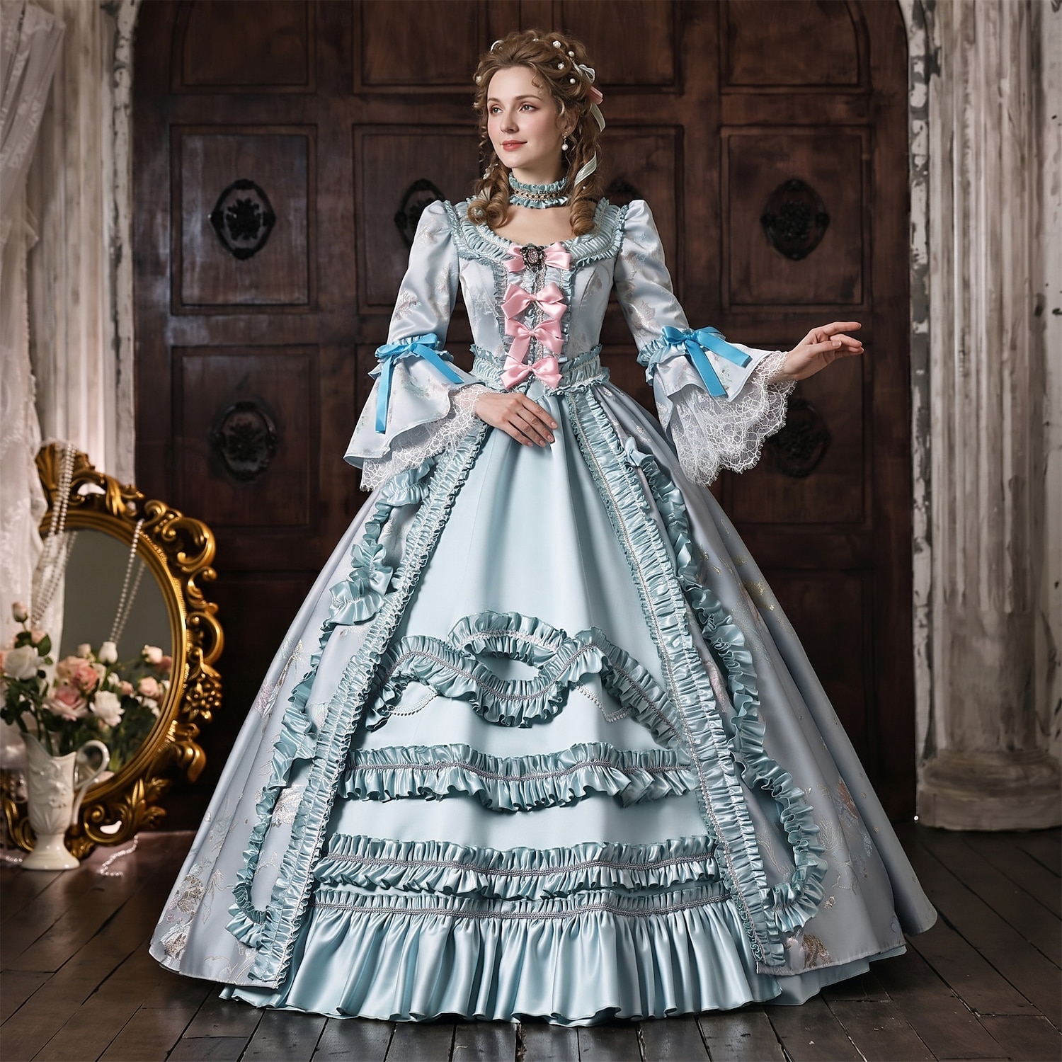 Rococó Barroco Vestido de Baile Longo Vestidos Vestido de Baile Princesa Casamento Jacquard De Baile Decote Redondo Fantasia Mulheres Real Dia Das Bruxas Carnaval Baile de Máscaras Baile de Formatura de 2026 por $301.49 –P1