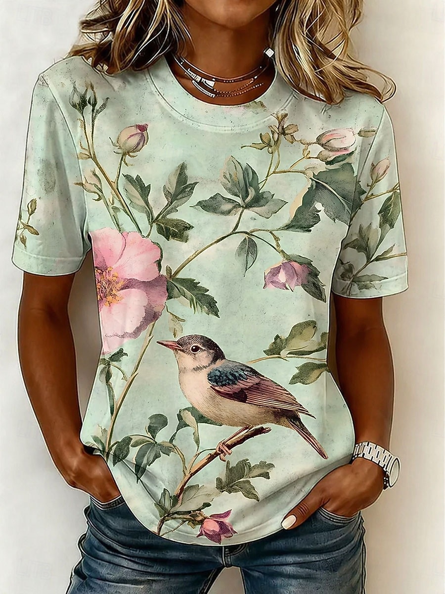 Per donna Maglietta Stampato Floreale Grafico Libellula Bohemien Hawaiano Elegante Manica Corta Girocollo Top Regolari Casuale Quotidiano Blu Giallo Rosa Viola Verde Estate Primavera del 2026 a $21.99 –P3