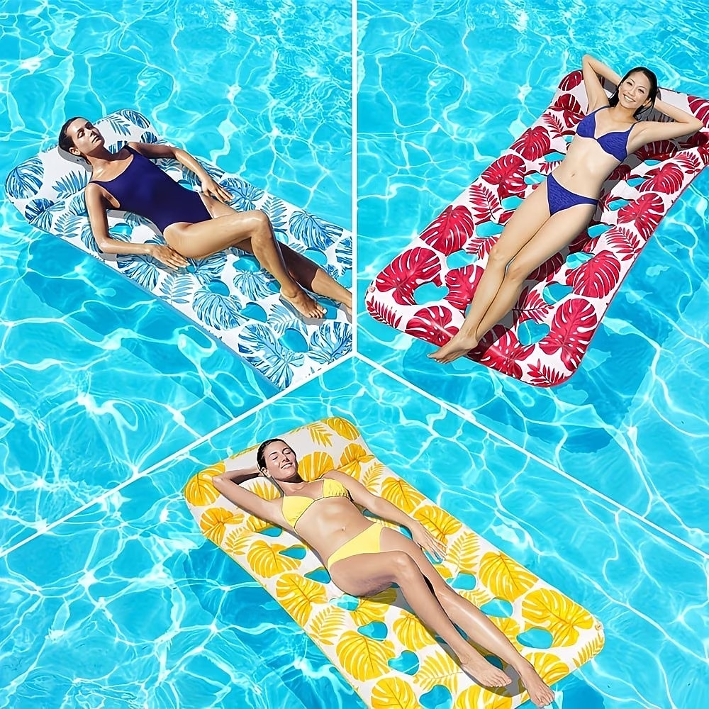 Tumbona inflable acuática, cojín flotante para piscina con estampado hawaiano, cómoda tumbona inflable flotante para piscina con diseño ergonómico, colchoneta flotante de PVC resistente para la 2026 - $29.99 –P1